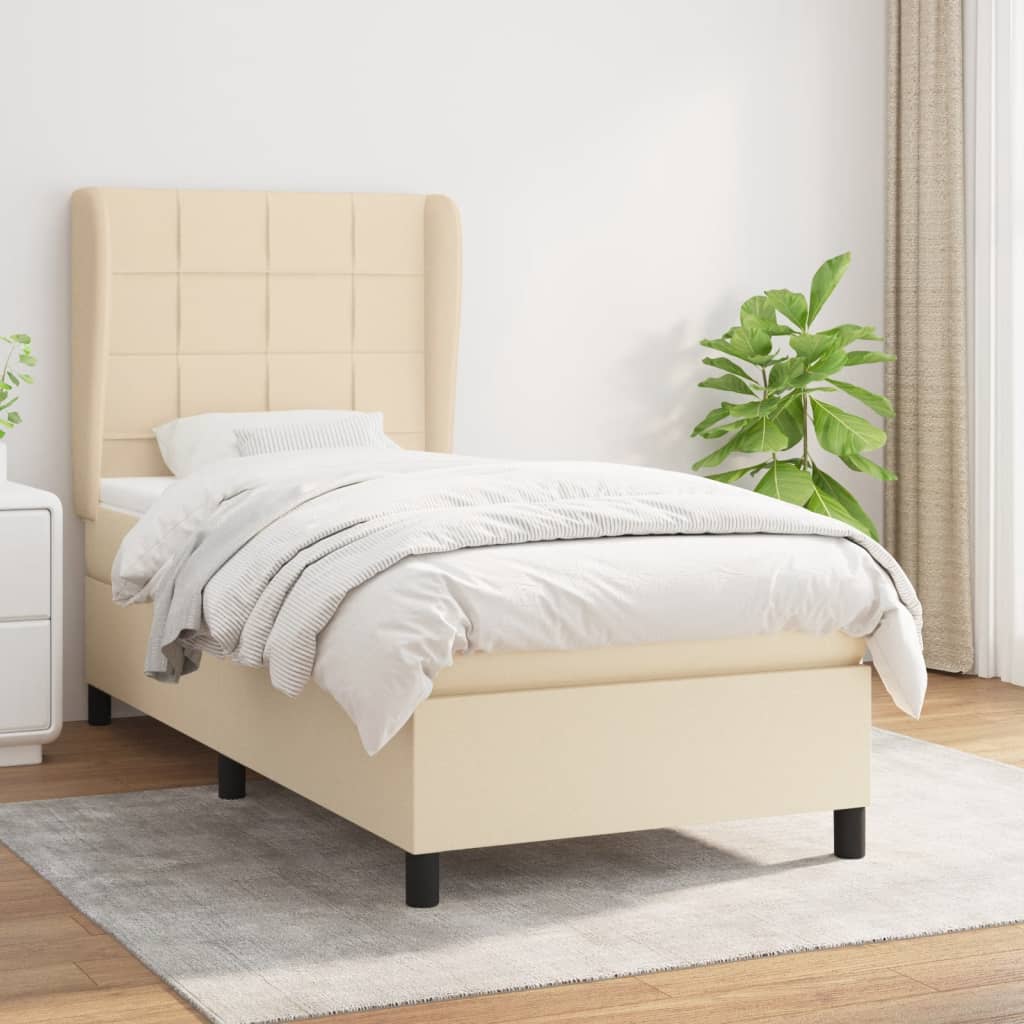 Boxspring met matras stof crèmekleurig 100x200 cm is nu te koop bij PeponiXL, paradijselijk wonen!
