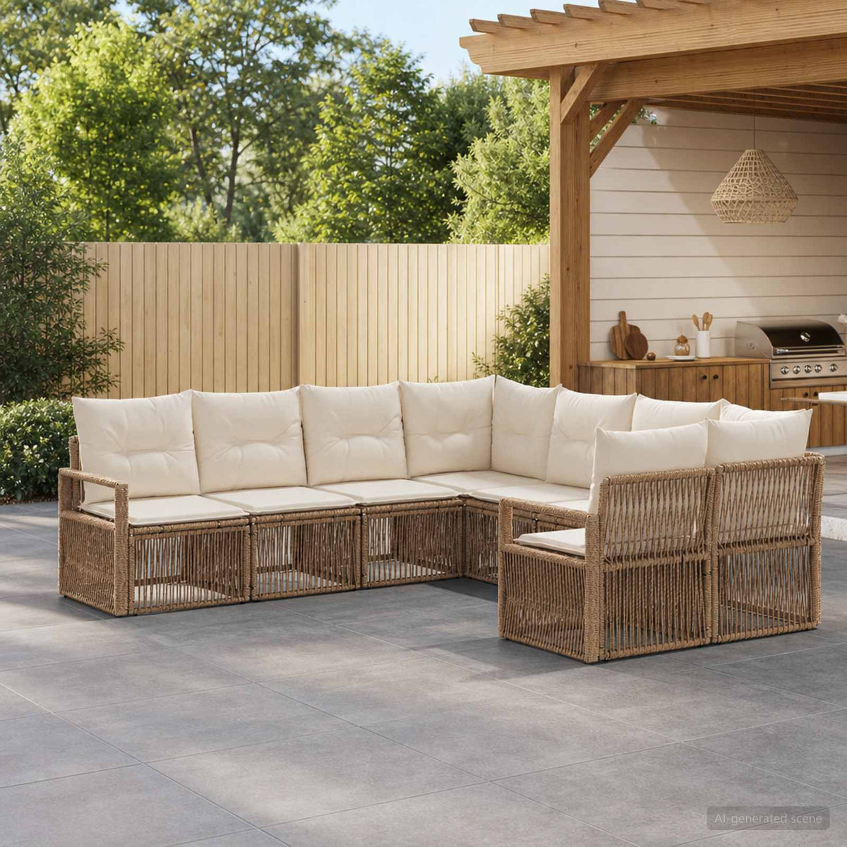 Tuinbankenset 8 st 8-Aantal zitplaatsen Beige poly rattan is nu te koop bij PeponiXL, paradijselijk wonen!