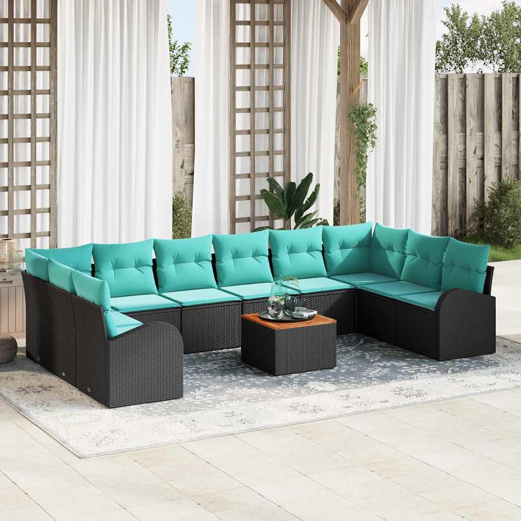 Tuinbankenset met opslag 11 pcs Zwart en Turquoise poly rattan is nu te koop bij PeponiXL, paradijselijk wonen!