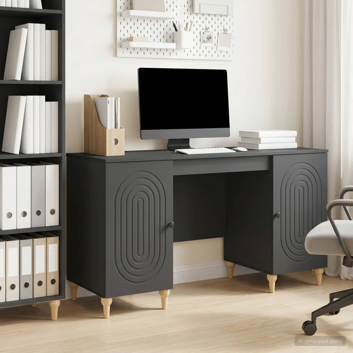 Bureau met plank Zwart 142,5 x 50 x 75 cm Bewerkt hout is nu te koop bij PeponiXL, paradijselijk wonen!