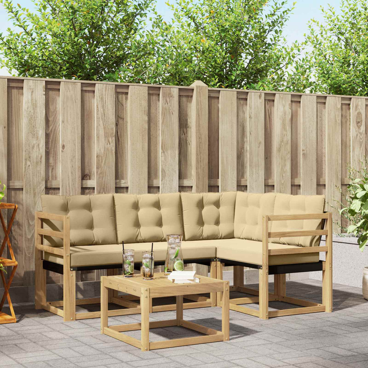 Buiten bankenset 5 pcs Massief Acaciahout en Textilene is nu te koop bij PeponiXL, paradijselijk wonen!