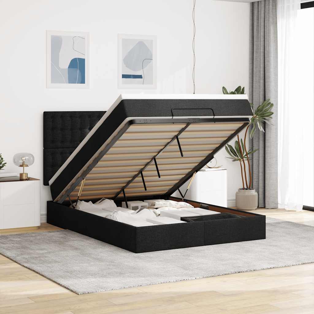 Ottoman bed met matras en LED's 140x190cm stof zwart is nu te koop bij PeponiXL, paradijselijk wonen!