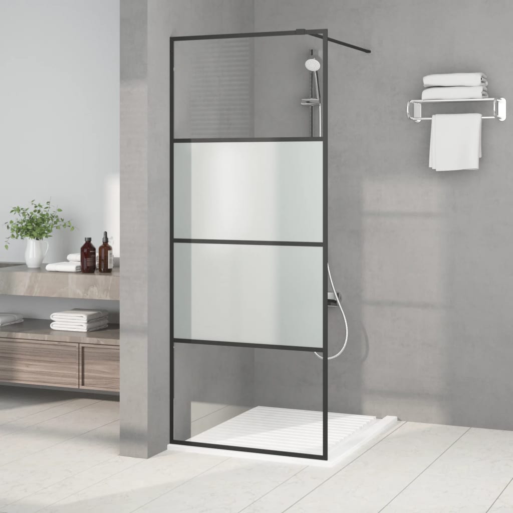 Inloopdouchewand 80x195 cm halfmat ESG-glas zwart is nu te koop bij PeponiXL, paradijselijk wonen!