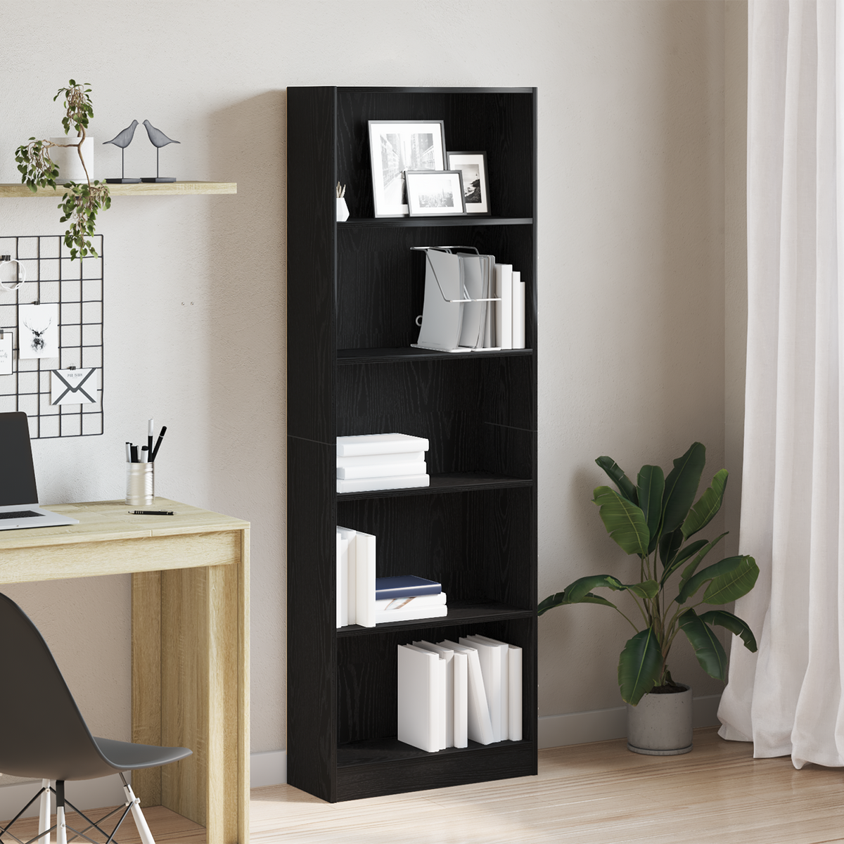 Boekenkast 60 x 24 x 176 cm Bewerkt hout Zwart Eiken is nu te koop bij PeponiXL, paradijselijk wonen!