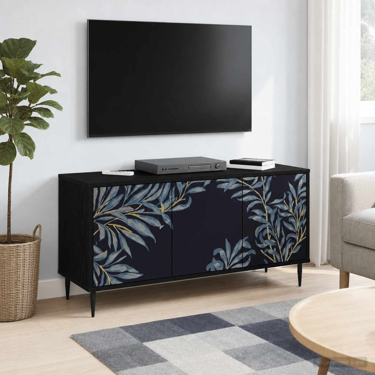 Tv-meubel DOKKUM 102 x 33 x 51 cm Zwart eiken Bewerkt hout is nu te koop bij PeponiXL, paradijselijk wonen!