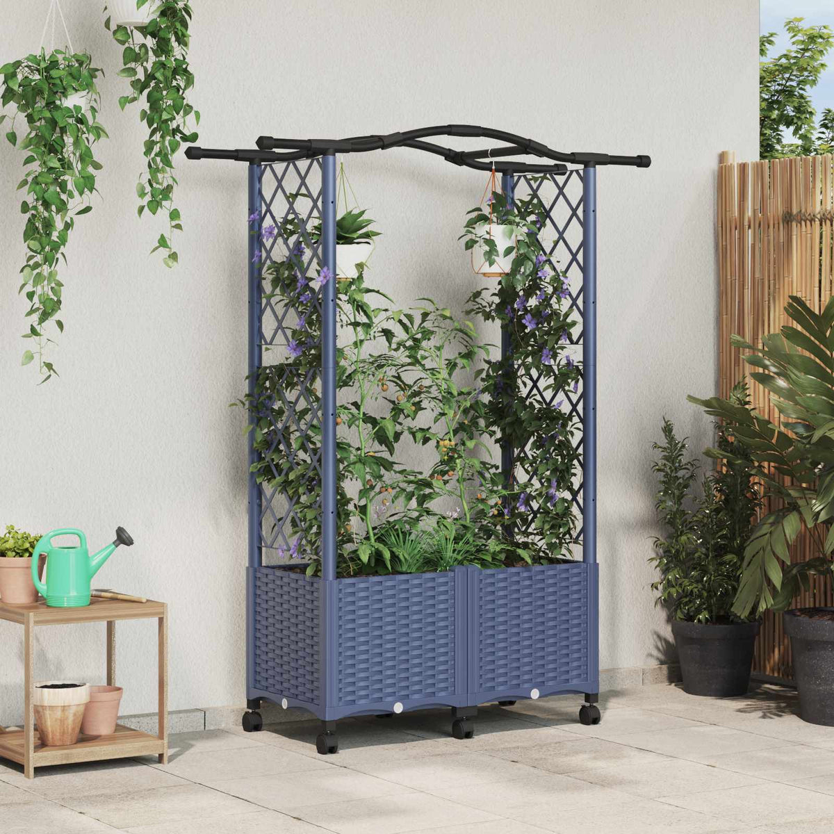 Verhoogd Bed met Trellis en Dak Grijs 125 x 40 x 144 cm PP is nu te koop bij PeponiXL, paradijselijk wonen!