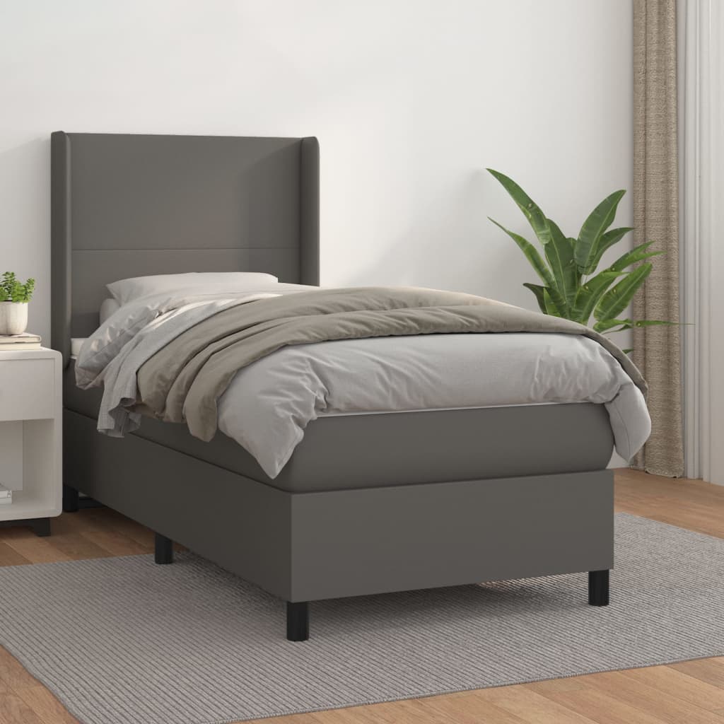 Boxspring met matras kunstleer grijs 90x200 cm is nu te koop bij PeponiXL, paradijselijk wonen!