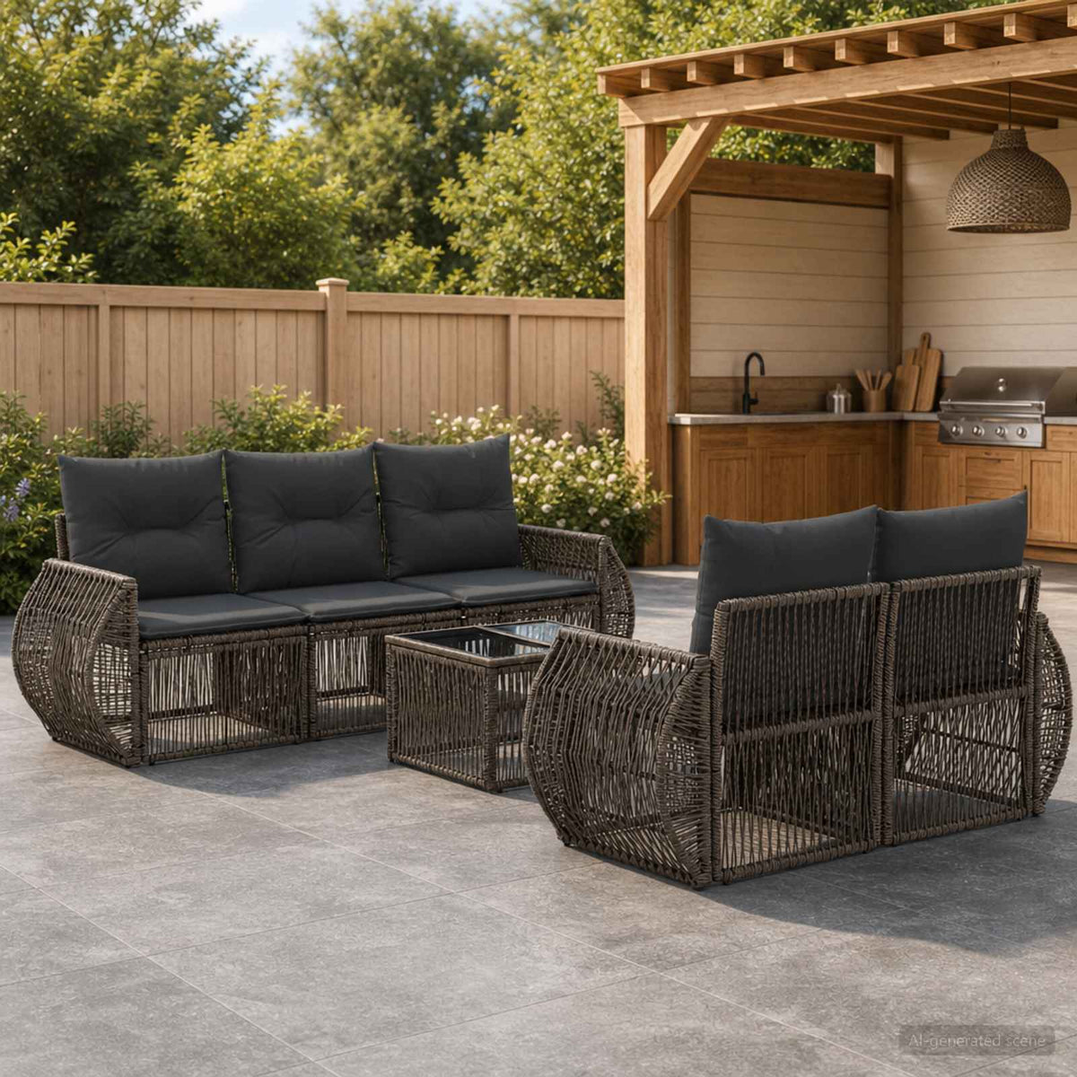 Tuinbankenset 6 st Grijs poly rattan is nu te koop bij PeponiXL, paradijselijk wonen!