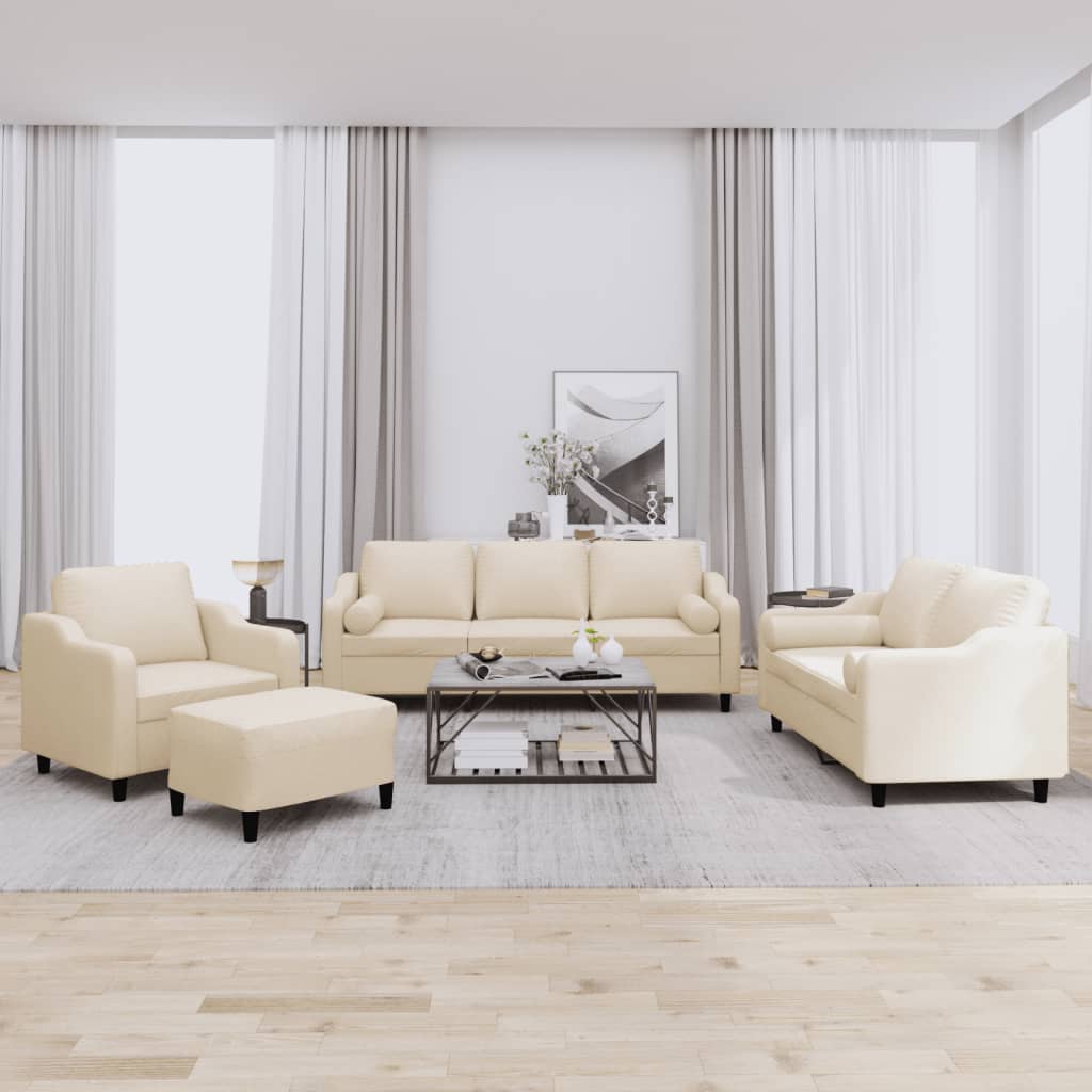 4-delige Loungeset met kussens stof crèmekleurig is nu te koop bij PeponiXL, paradijselijk wonen!