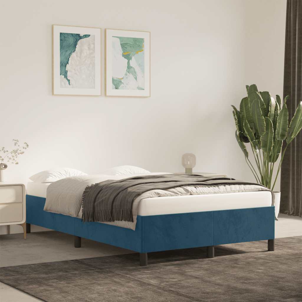 Bedframe zonder matras 120x190 cm fluweel donkerblauw is nu te koop bij PeponiXL, paradijselijk wonen!