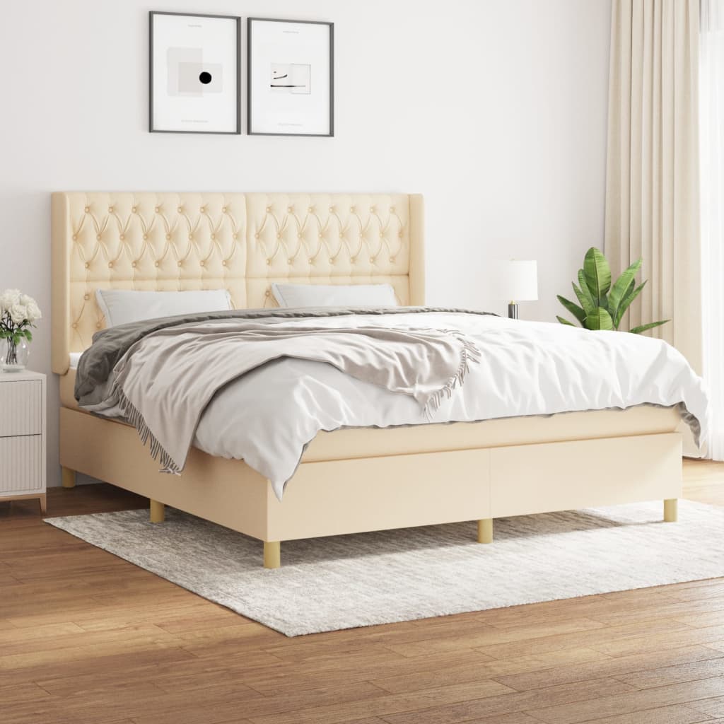 Boxspring met matras stof crèmekleurig 180x200 cm is nu te koop bij PeponiXL, paradijselijk wonen!