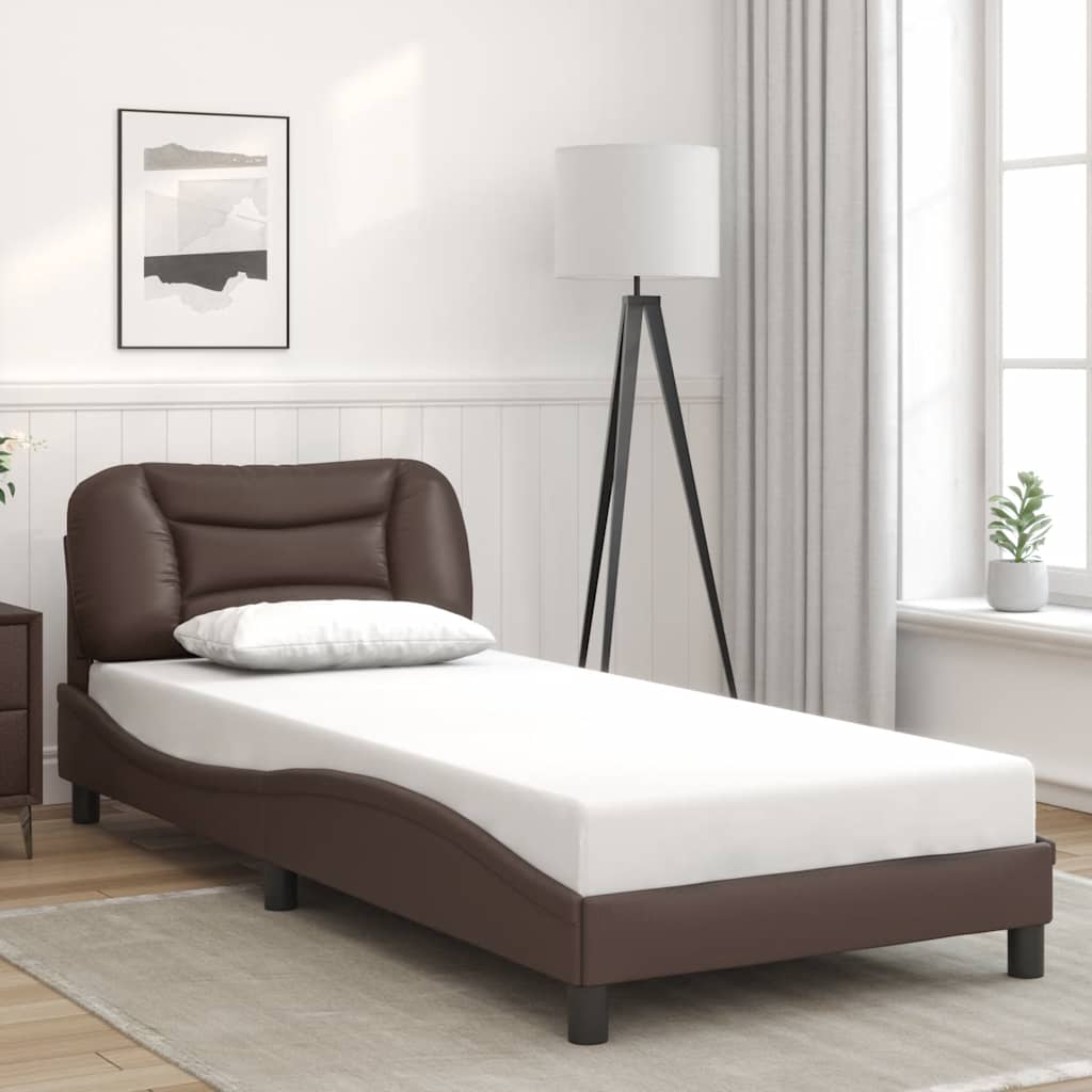 Bedframe zonder matras "Hvar" kunstleer bruin 80x200 cm is nu te koop bij PeponiXL, paradijselijk wonen!