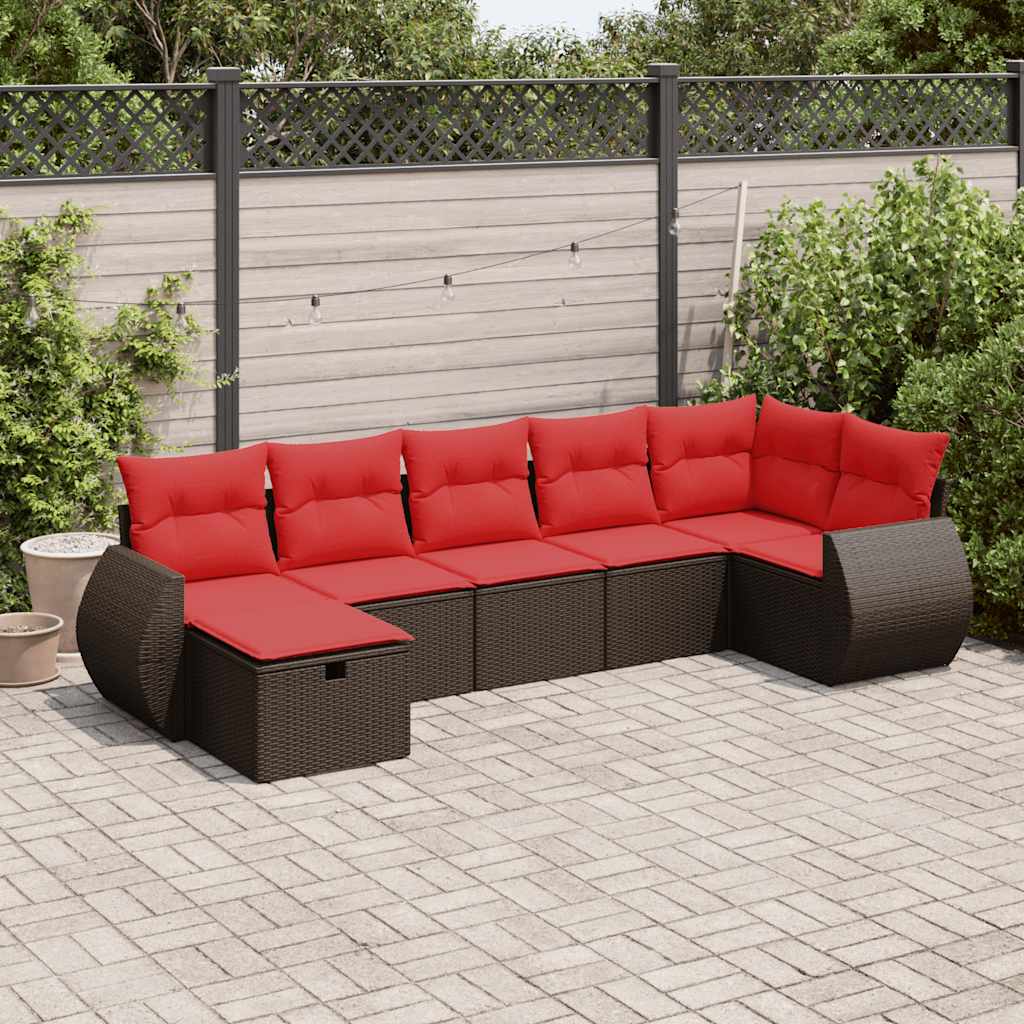 7-delige Loungeset met kussens poly rattan bruin is nu te koop bij PeponiXL, paradijselijk wonen!