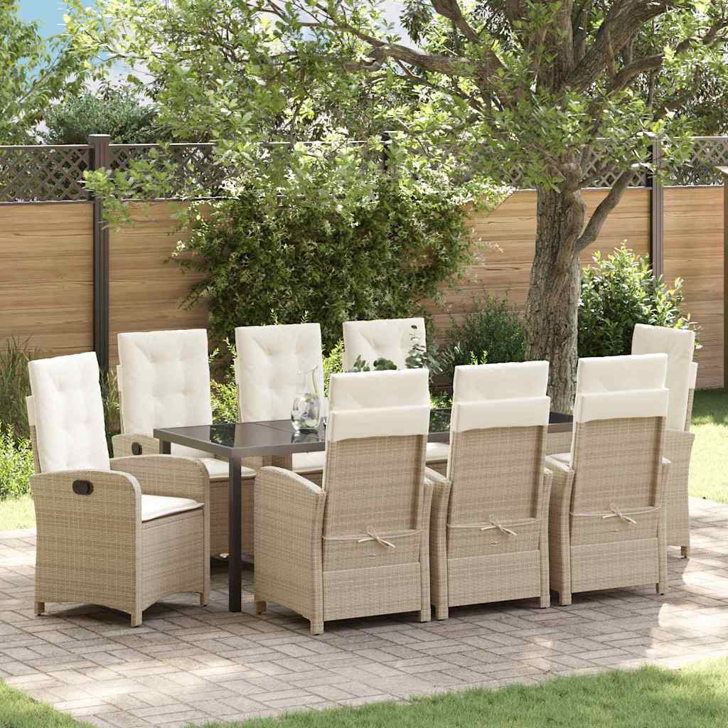Tuin eettafelset met kussen 9 pcs Beige poly rattan is nu te koop bij PeponiXL, paradijselijk wonen!