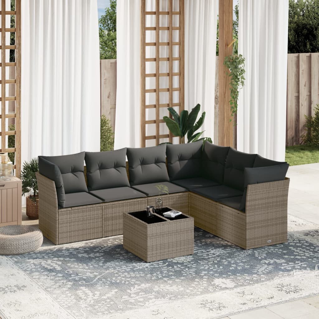 7-delige Loungeset met kussens poly rattan grijs is nu te koop bij PeponiXL, paradijselijk wonen!