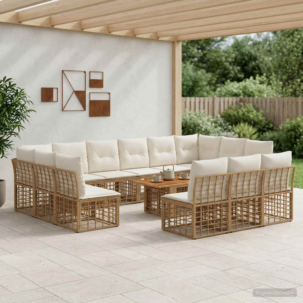 Tuinbankenset 14 st Natuurlijk en Crème Wit poly rattan is nu te koop bij PeponiXL, paradijselijk wonen!
