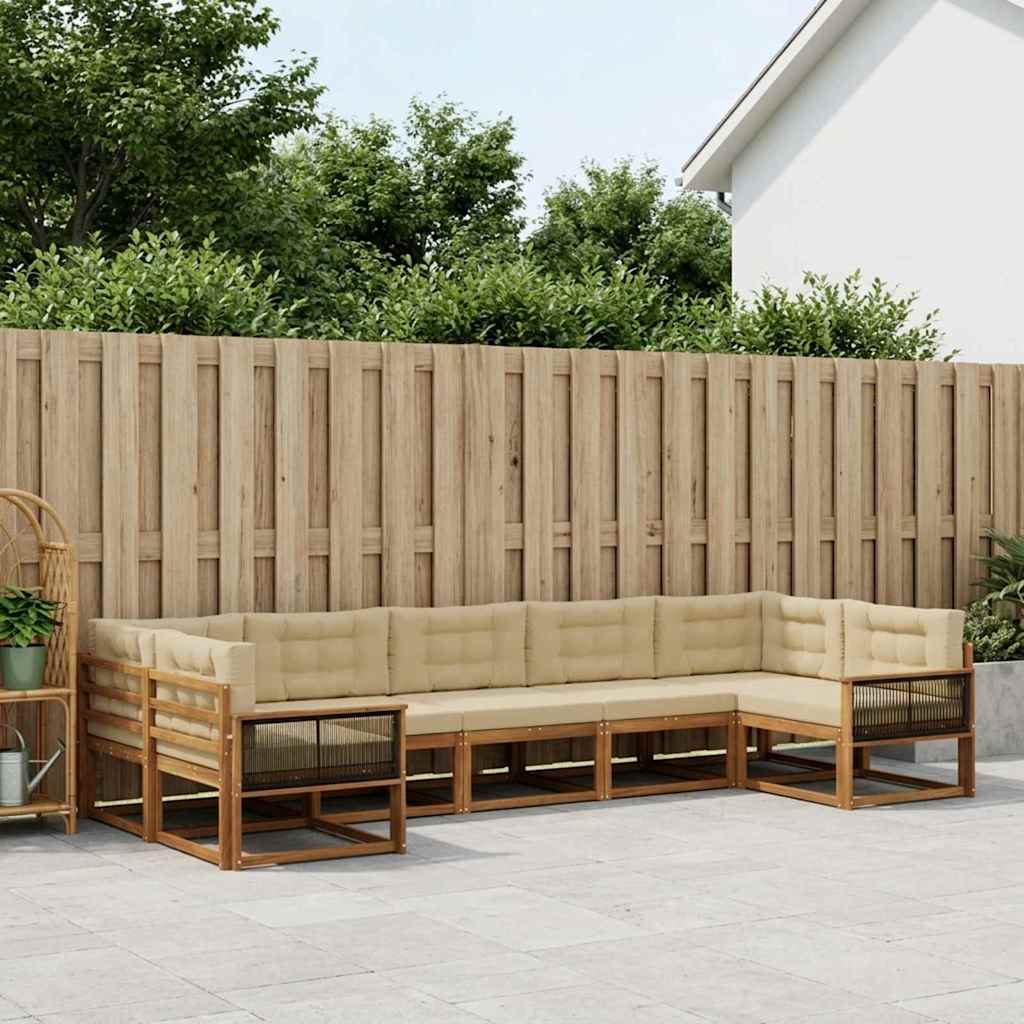 Buiten bankenset met kussen 7 pcs Natuurlijk en Beige is nu te koop bij PeponiXL, paradijselijk wonen!