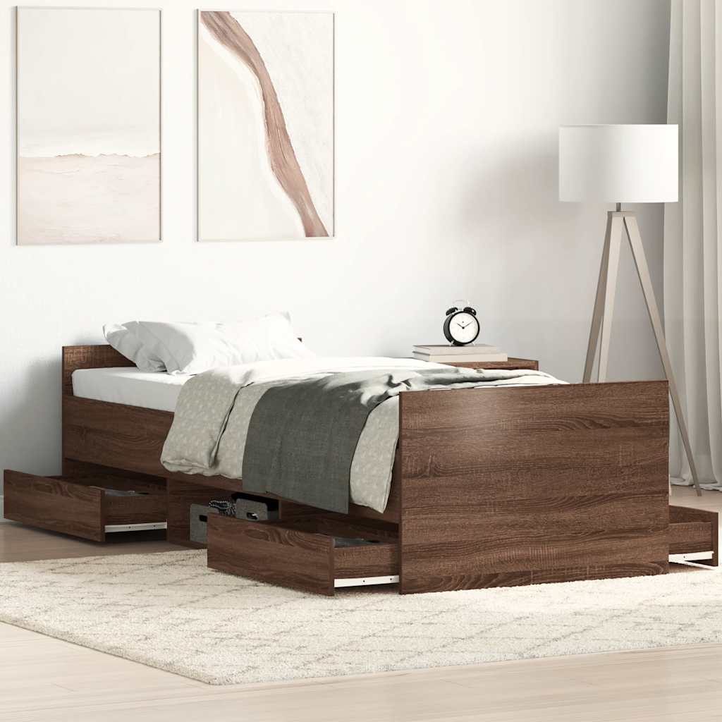 Bedframe hoofd- en voeteneinde bruin eikenkleur 100x200 cm is nu te koop bij PeponiXL, paradijselijk wonen!