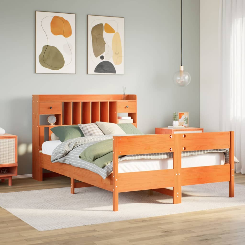 Bed met boekenkast zonder matras grenenhout wasbruin 135x190 cm is nu te koop bij PeponiXL, paradijselijk wonen!