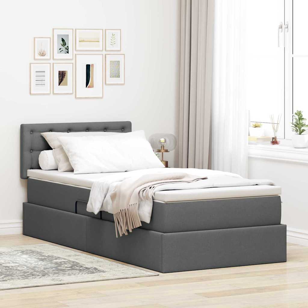 Opbergbed met matras Donkergrijs 90 x 190 cm Bewerkt hout is nu te koop bij PeponiXL, paradijselijk wonen!