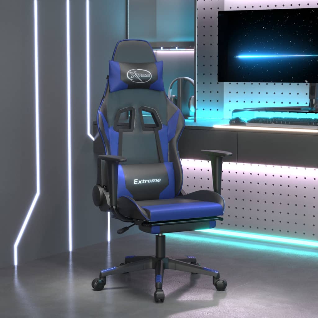 Gamestoel met voetensteun kunstleer zwart en blauw is nu te koop bij PeponiXL, paradijselijk wonen!