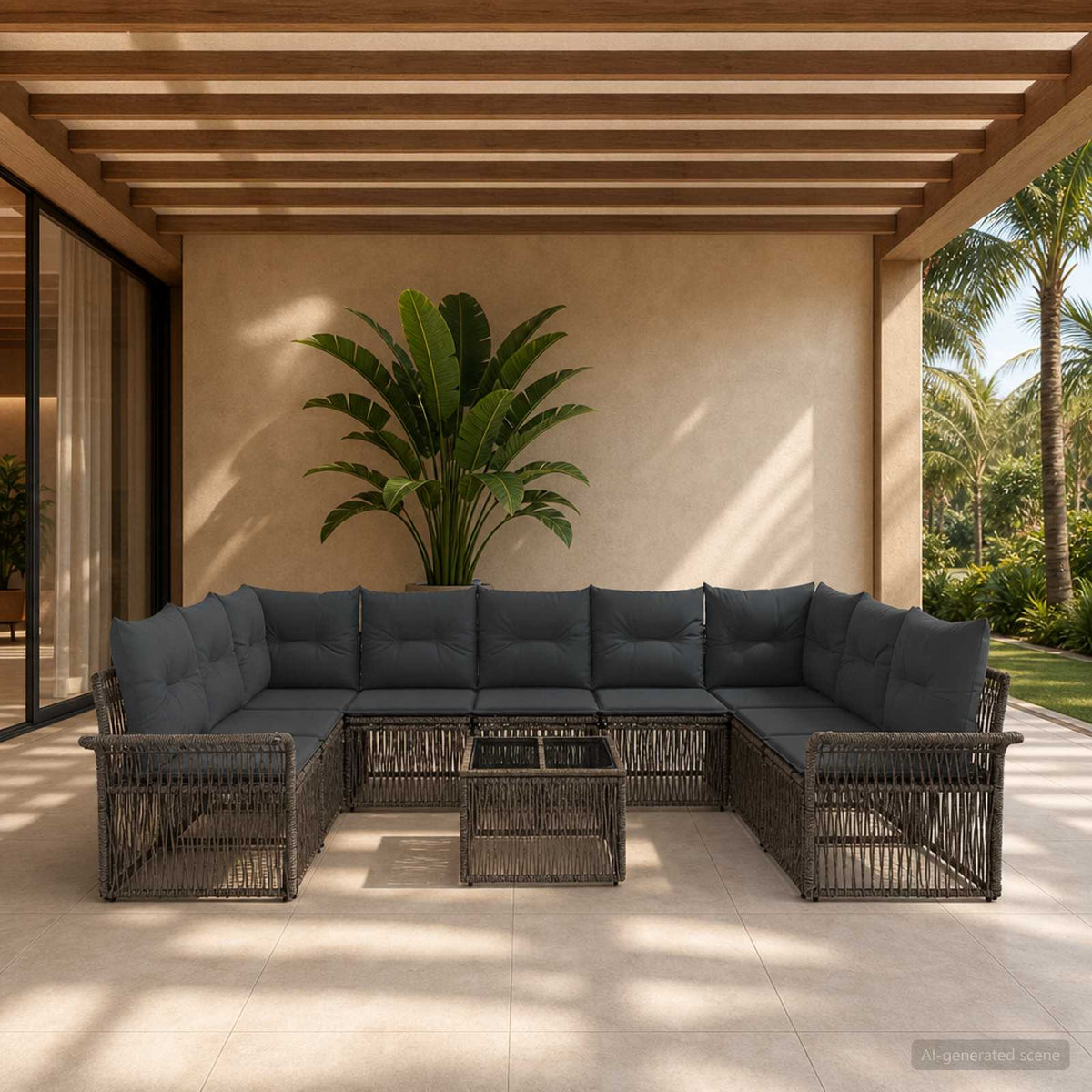 Tuinbankenset 10 pcs Grijs poly rattan is nu te koop bij PeponiXL, paradijselijk wonen!