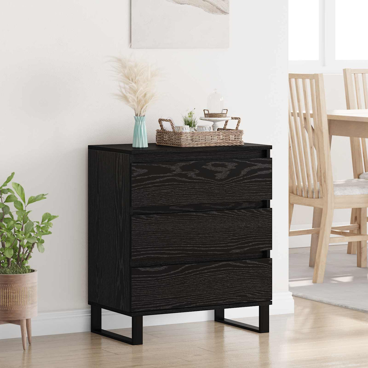 Dressoir met lade Zwart Eiken 60 x 35 x 70 cm Bewerkt hout is nu te koop bij PeponiXL, paradijselijk wonen!