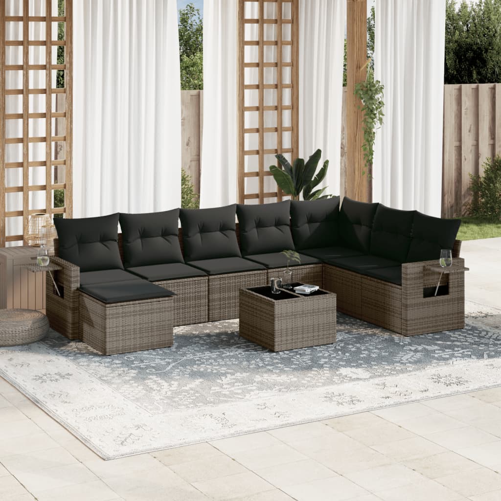 9-delige Loungeset met kussens poly rattan grijs is nu te koop bij PeponiXL, paradijselijk wonen!