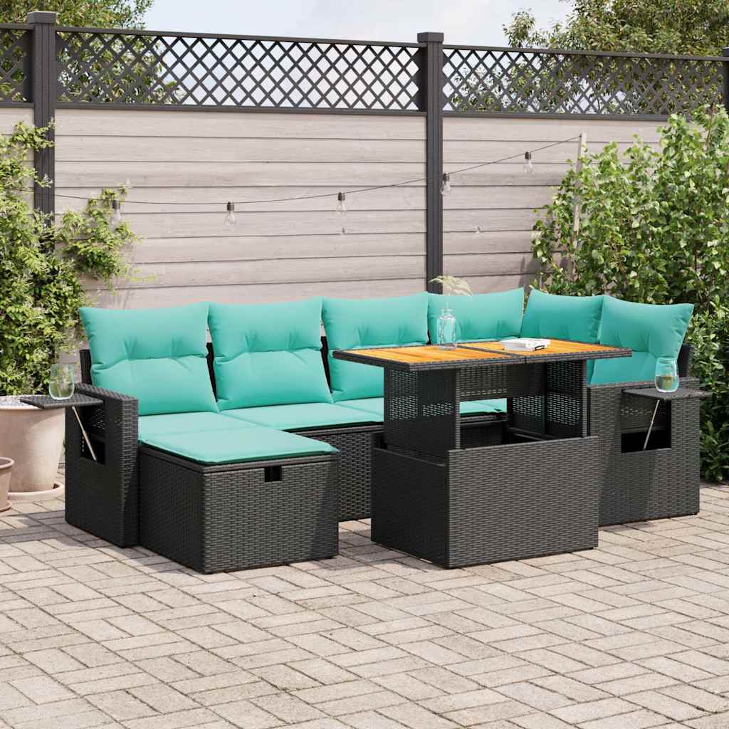 7-delige Loungeset met kussens poly rattan acacia bruin is nu te koop bij PeponiXL, paradijselijk wonen!