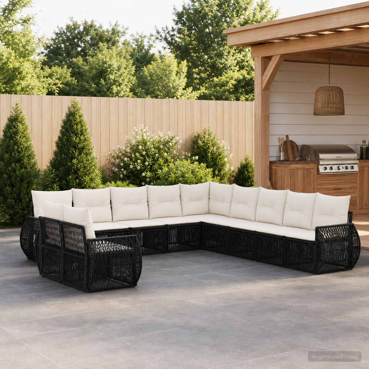 Tuinbankenset 11 pcs Zwart en Cream Wit poly rattan is nu te koop bij PeponiXL, paradijselijk wonen!
