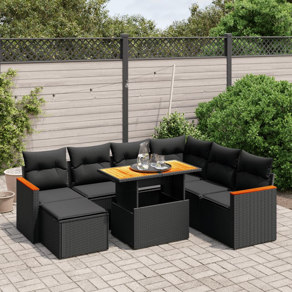 8-delige Loungeset met kussens poly rattan zwart is nu te koop bij PeponiXL, paradijselijk wonen!