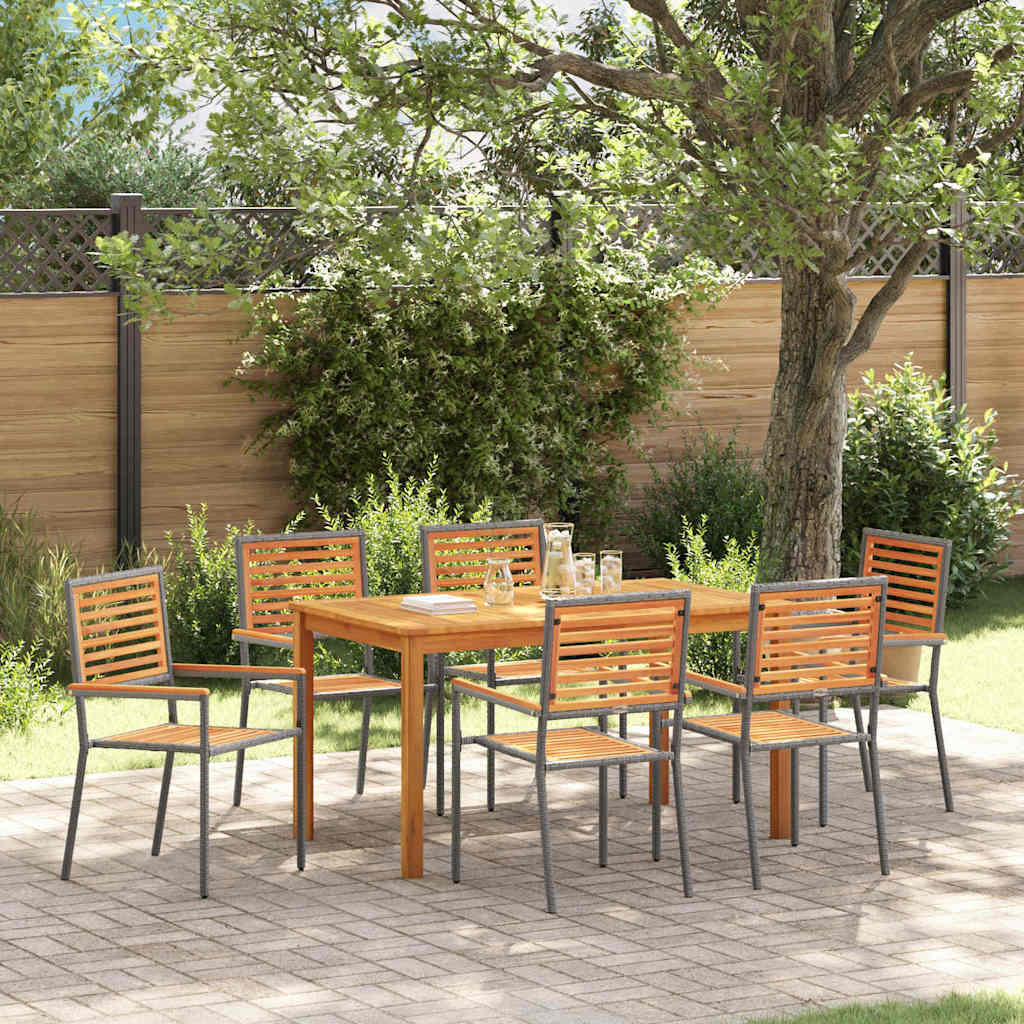 Tuin eettafelset 7 pcs Grijs Massief Acaciahout is nu te koop bij PeponiXL, paradijselijk wonen!
