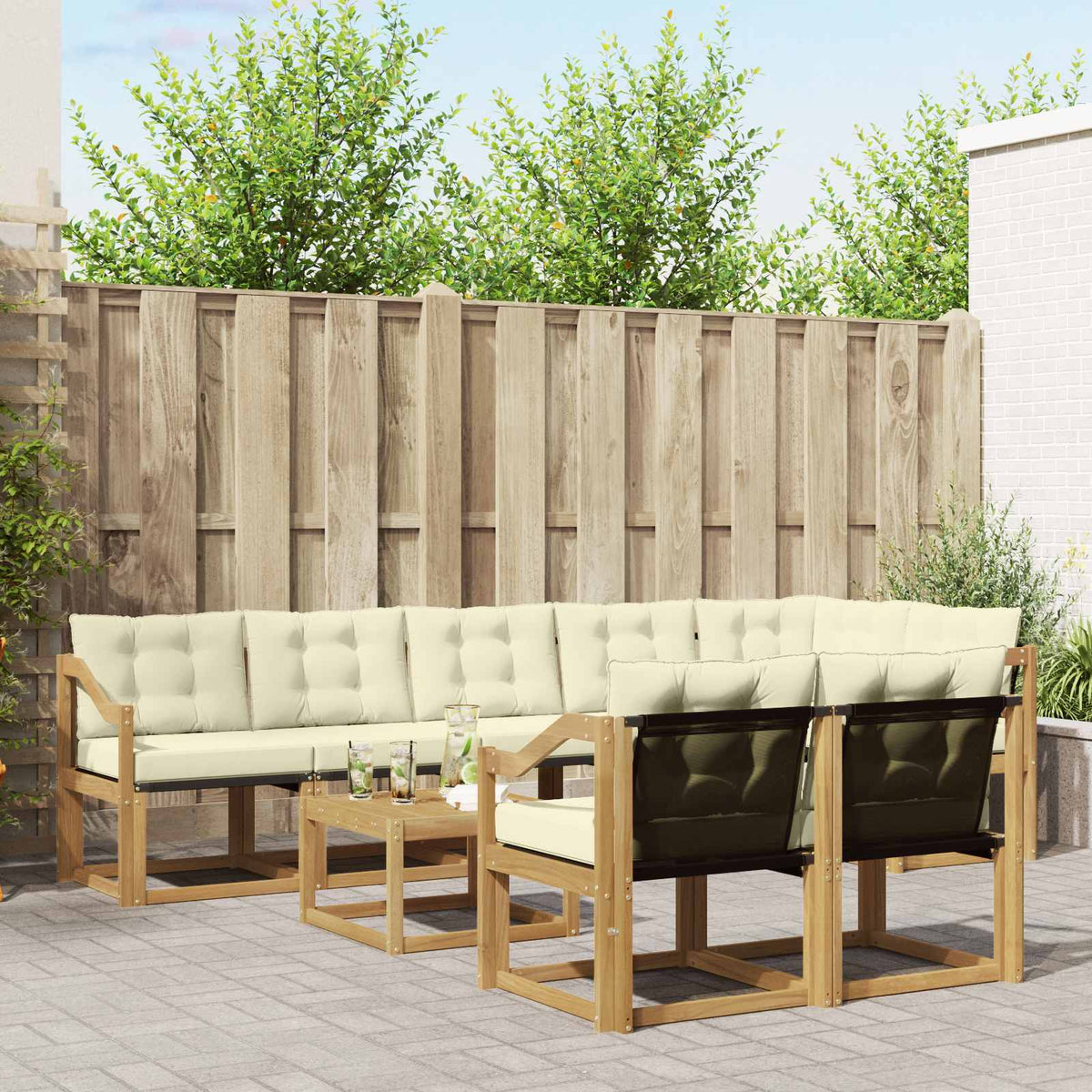 Buiten bankenset met kussen 9 pcs Wit en crèmekleurig is nu te koop bij PeponiXL, paradijselijk wonen!