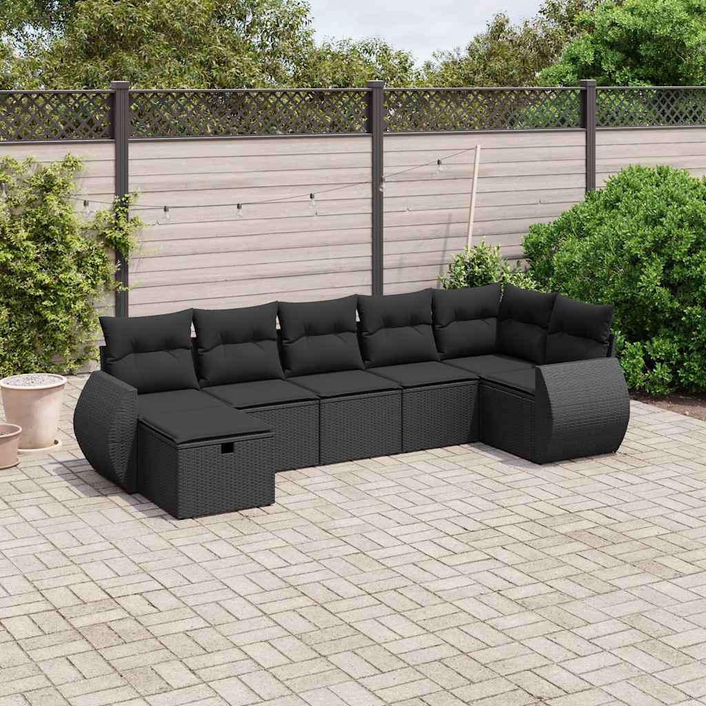 7-delige Loungeset met kussens poly rattan zwart is nu te koop bij PeponiXL, paradijselijk wonen!
