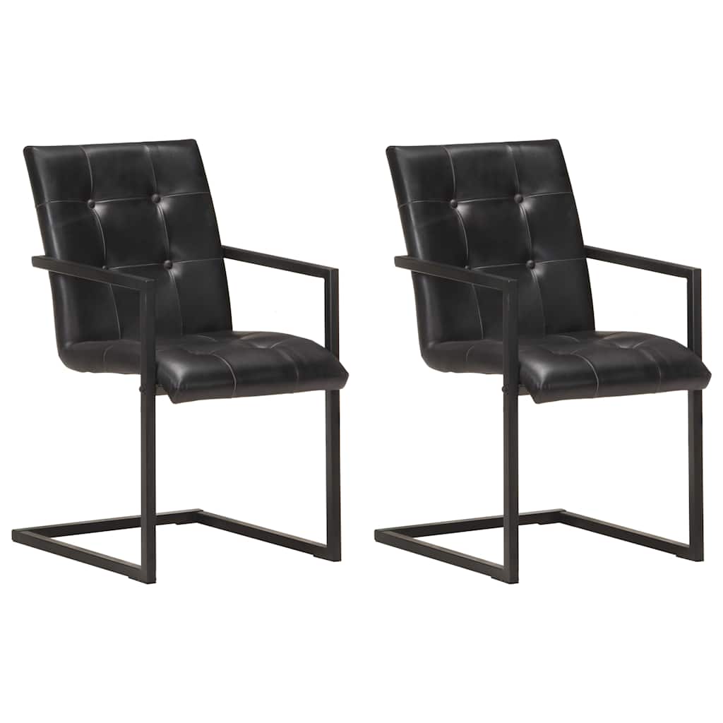 Eetkamerstoelen 2 st echt leer zwart is nu te koop bij PeponiXL, paradijselijk wonen!