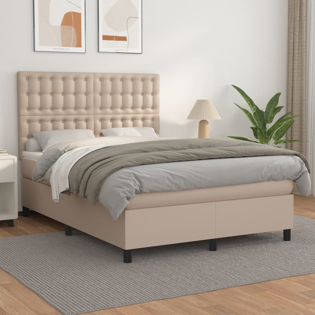 Boxspring met matras kunstleer cappuccinokleurig 140x190 cm is nu te koop bij PeponiXL, paradijselijk wonen!
