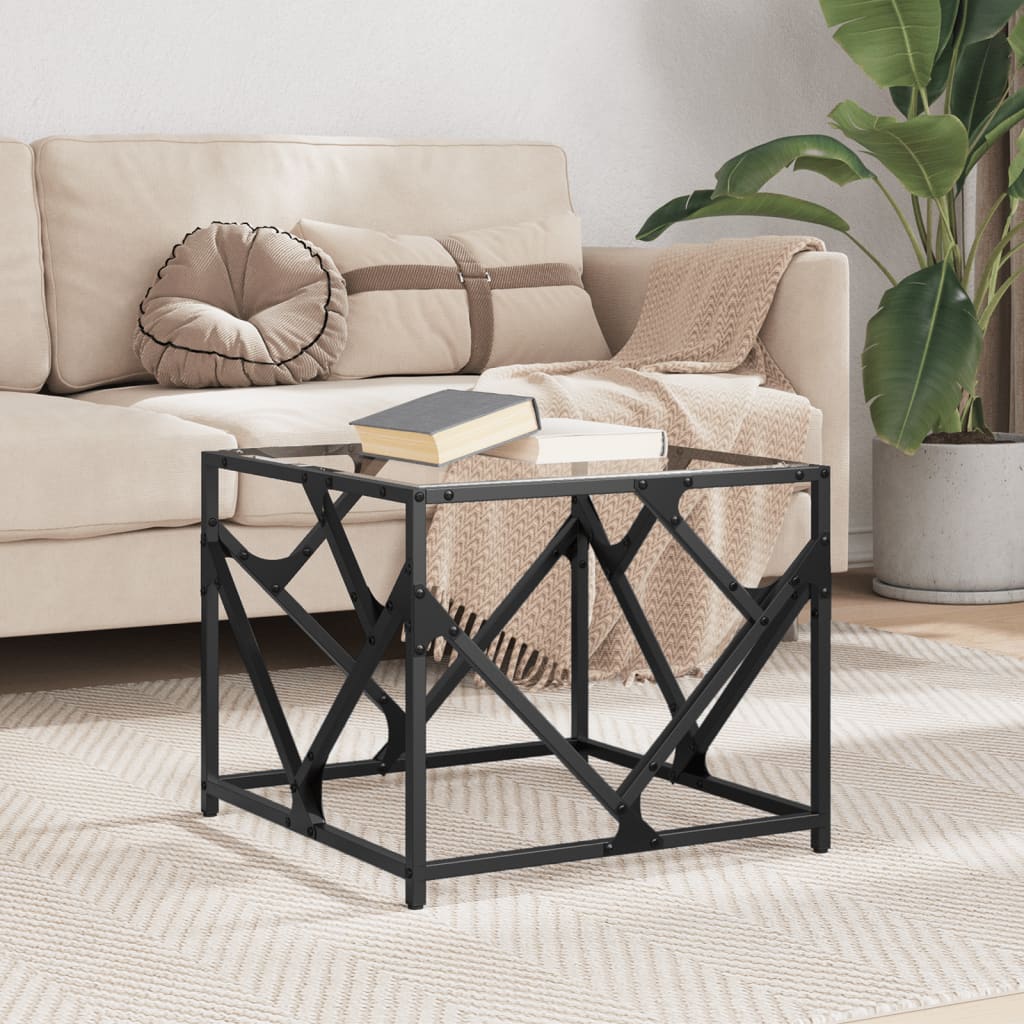 Salontafel met transparant glazen blad 50x50x41 cm staal is nu te koop bij PeponiXL, paradijselijk wonen!