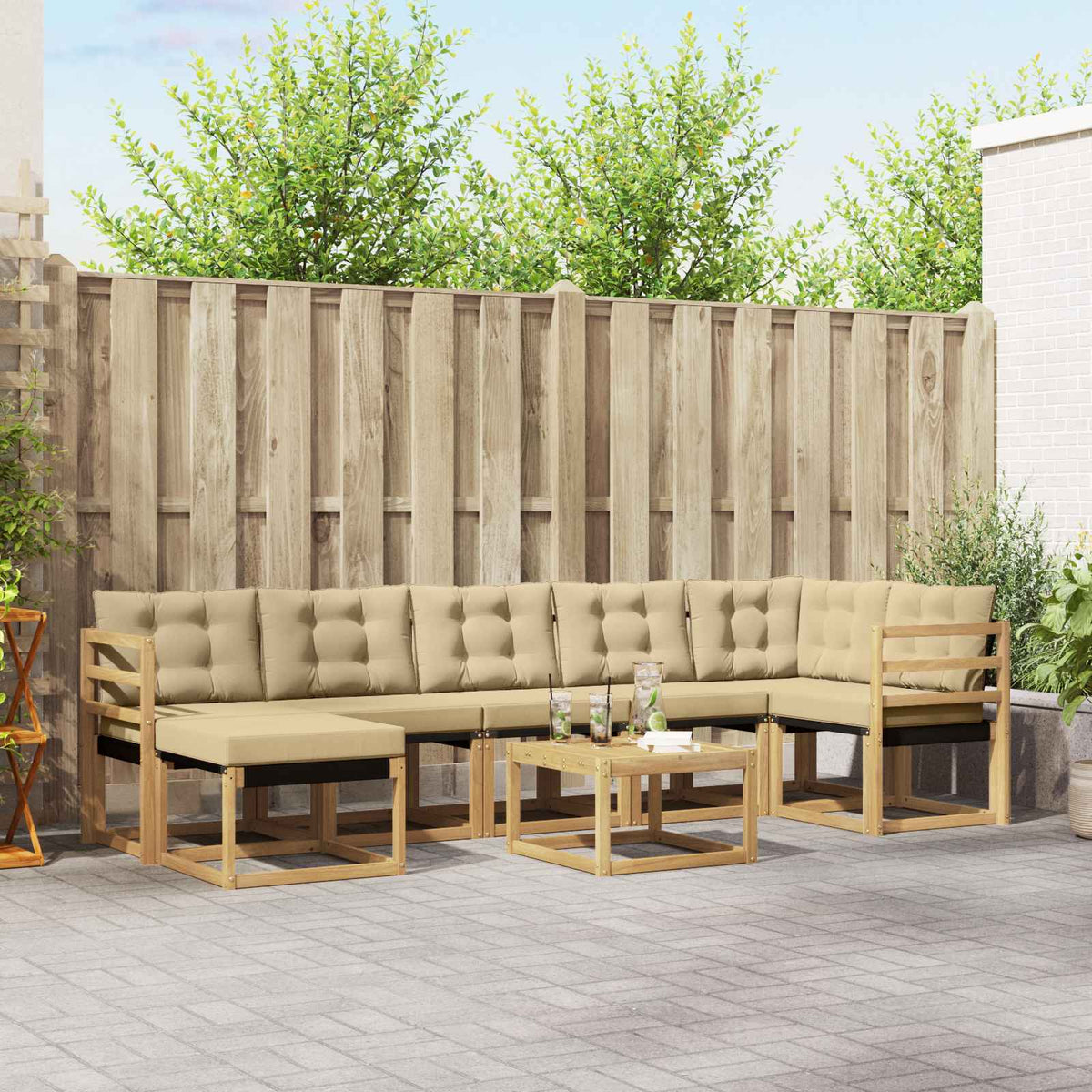 Buiten bankenset met kussen 8 pcs Wit en Beige is nu te koop bij PeponiXL, paradijselijk wonen!