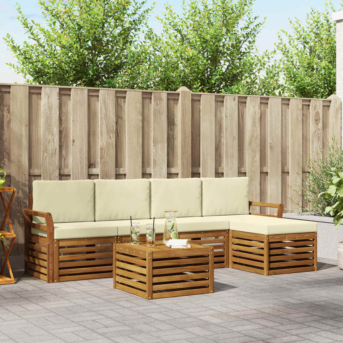 Buiten bankenset met kussen 6 pcs Natuurlijk en Crème is nu te koop bij PeponiXL, paradijselijk wonen!