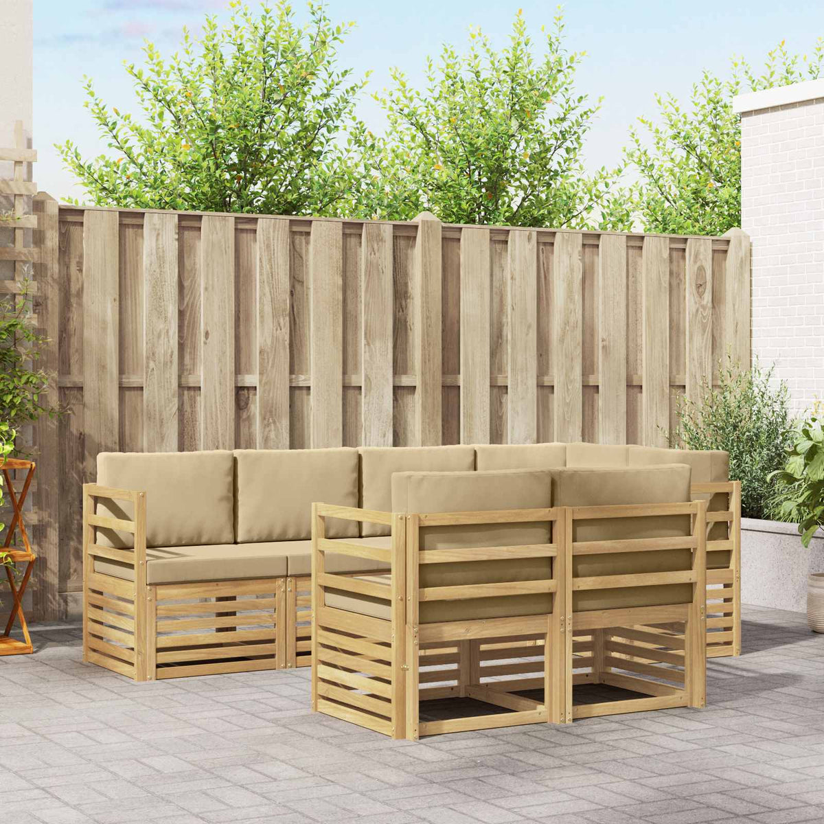 Buiten bankenset 7 pcs Wit en Beige 245 x 126,5 x 73 cm is nu te koop bij PeponiXL, paradijselijk wonen!