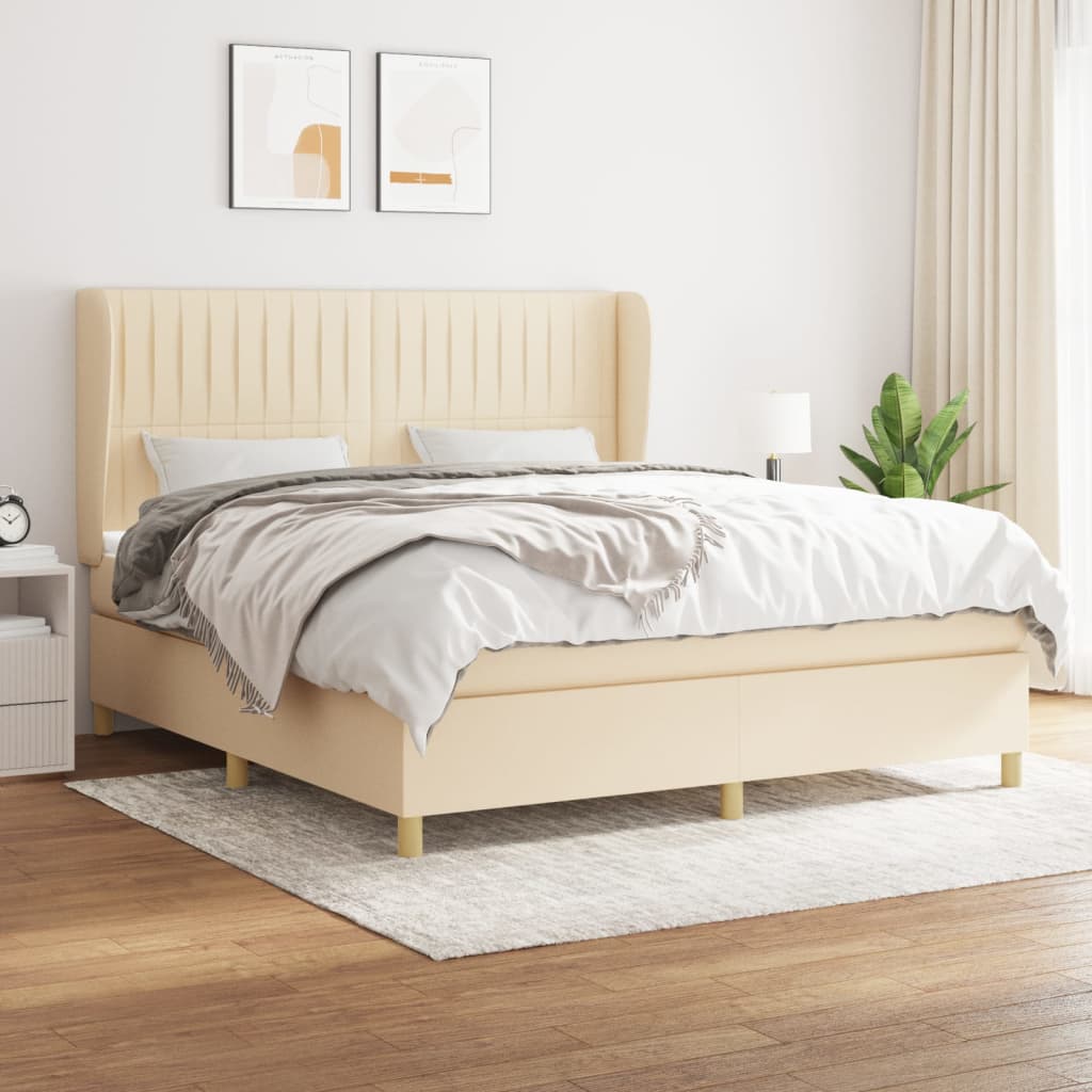 Boxspring met matras stof crèmekleurig 160x200 cm is nu te koop bij PeponiXL, paradijselijk wonen!