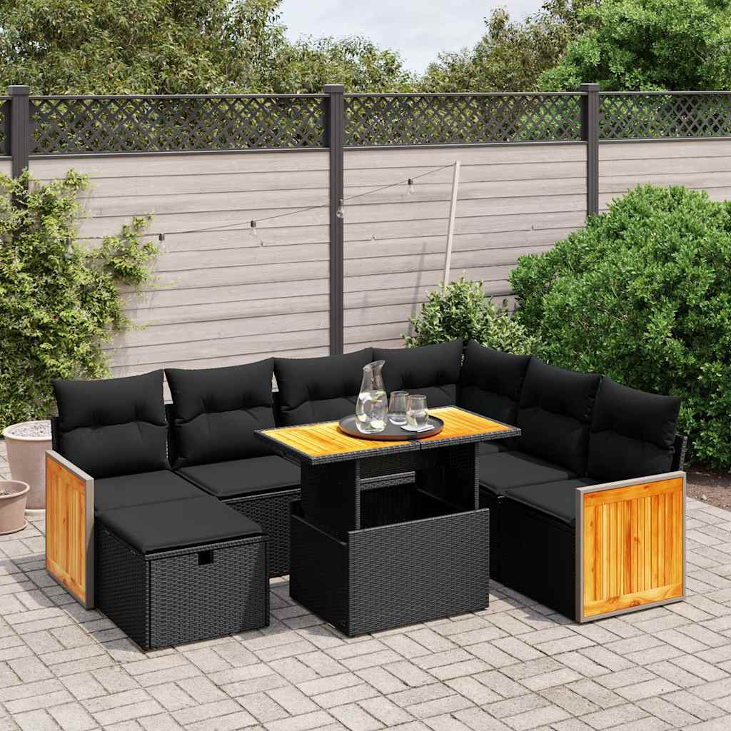 8-delige Loungeset met kussens poly rattan zwart is nu te koop bij PeponiXL, paradijselijk wonen!