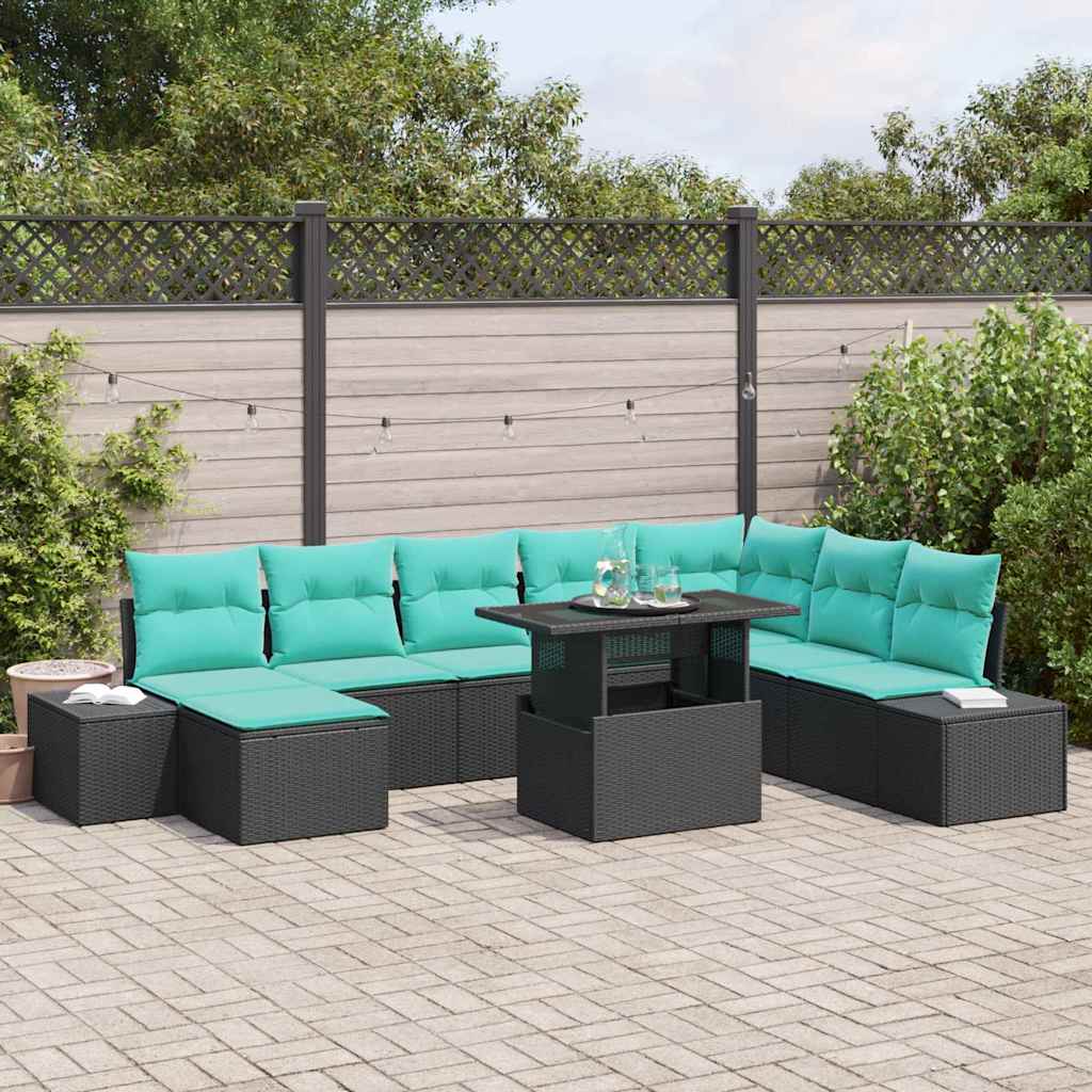 Tuin Sofa Set 9 st Zwart poly rattan is nu te koop bij PeponiXL, paradijselijk wonen!