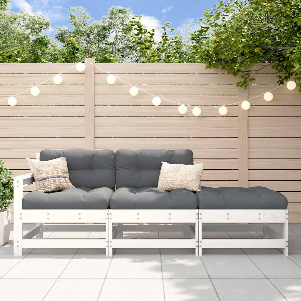 3-delige Loungeset met kussens massief hout wit is nu te koop bij PeponiXL, paradijselijk wonen!
