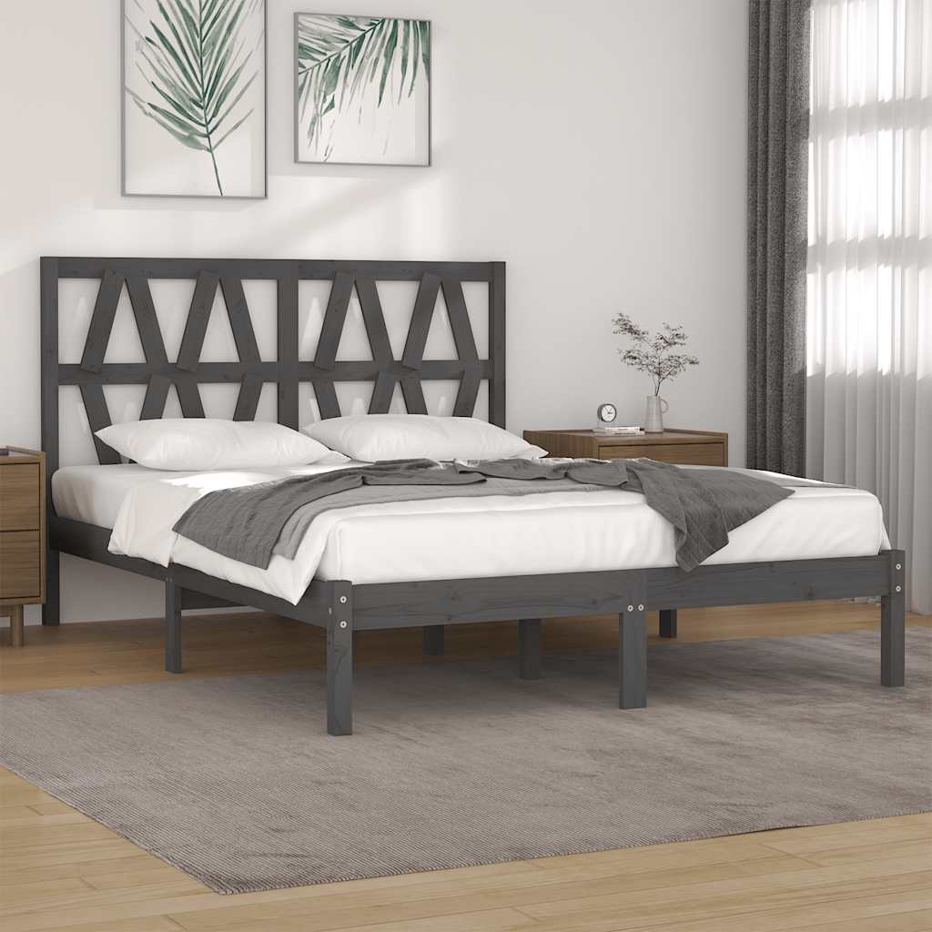 Bedframe massief grenenhout grijs 200x200 cm is nu te koop bij PeponiXL, paradijselijk wonen!