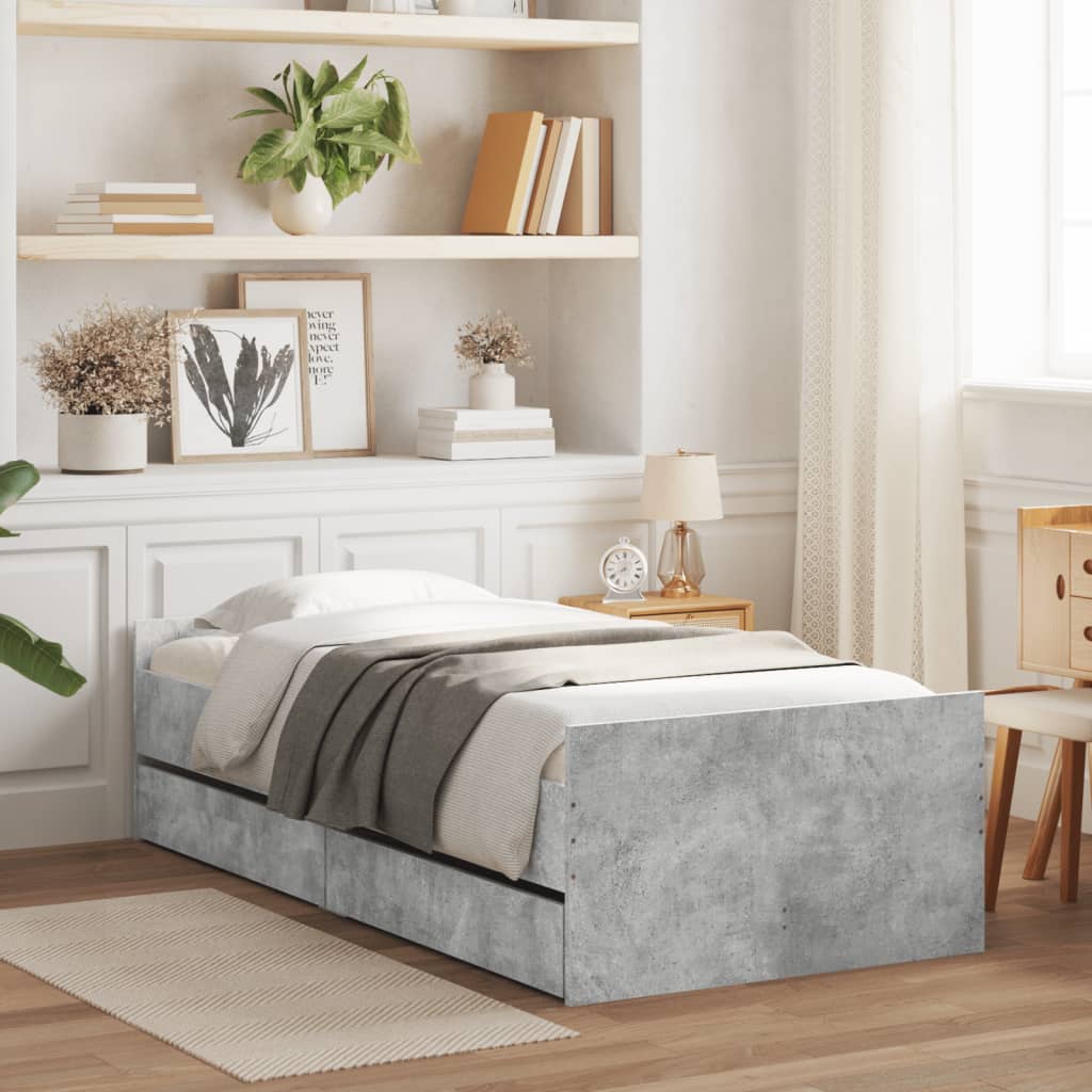 Bedframe met lades betongrijs 75x190 cm Small Single is nu te koop bij PeponiXL, paradijselijk wonen!