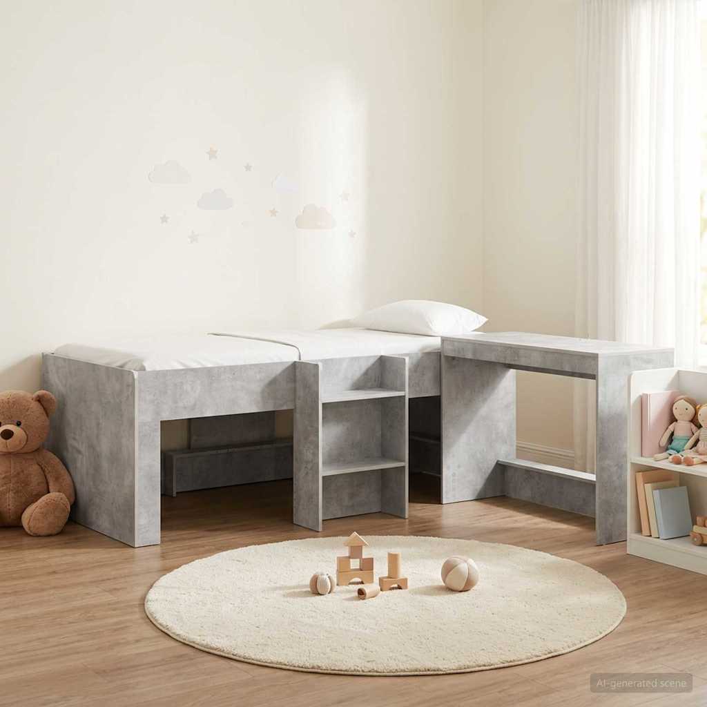 Hoge Bed Frame met Bureau voor Kinderen 2 st Betongrijs is nu te koop bij PeponiXL, paradijselijk wonen!