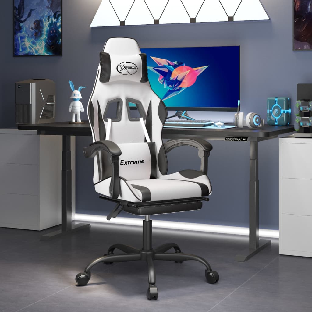 Gamestoel draaibaar met voetensteun kunstleer zwart en wit is nu te koop bij PeponiXL, paradijselijk wonen!