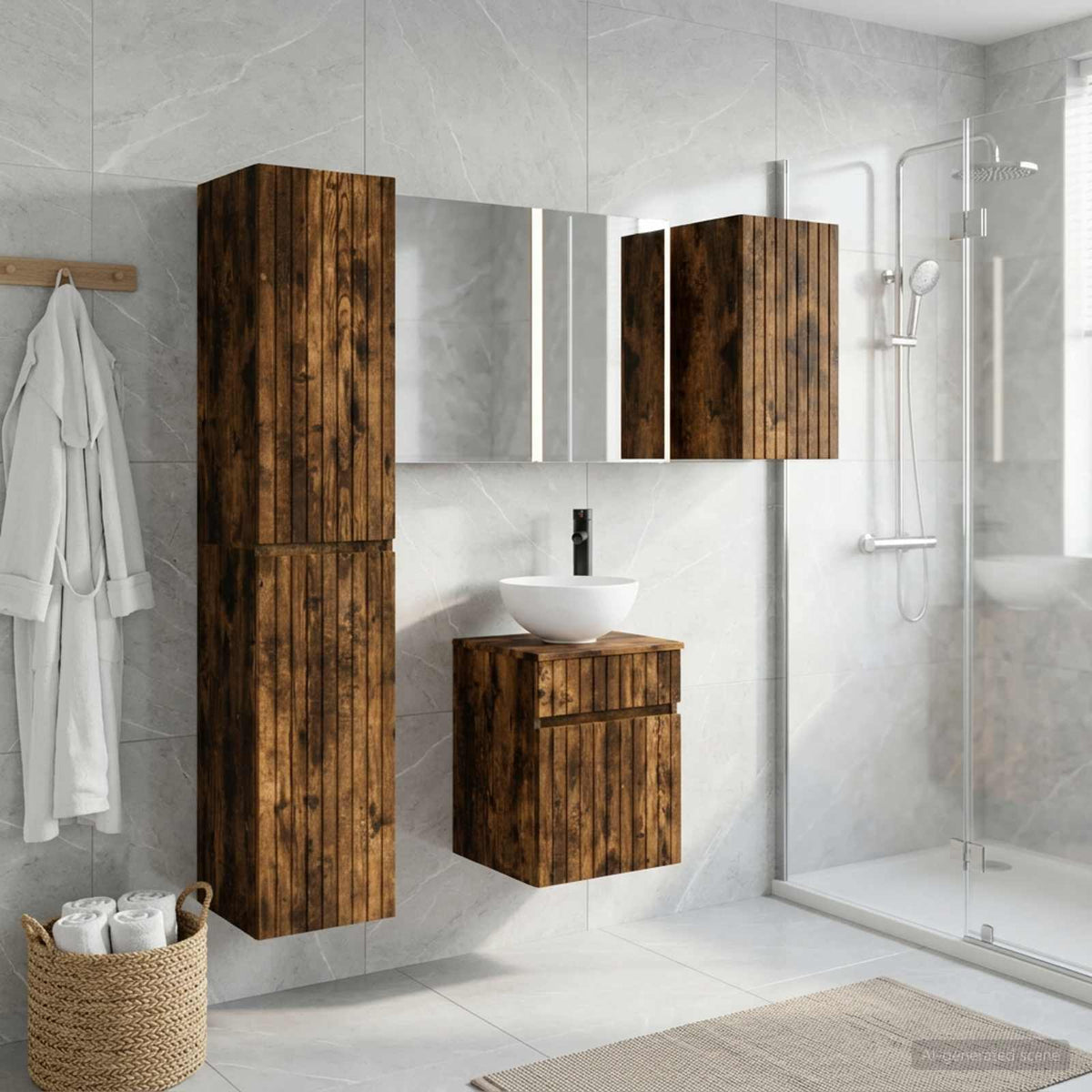 vidaXL Badkamerkastenset 5 st Gerookt eiken Bewerkt hout