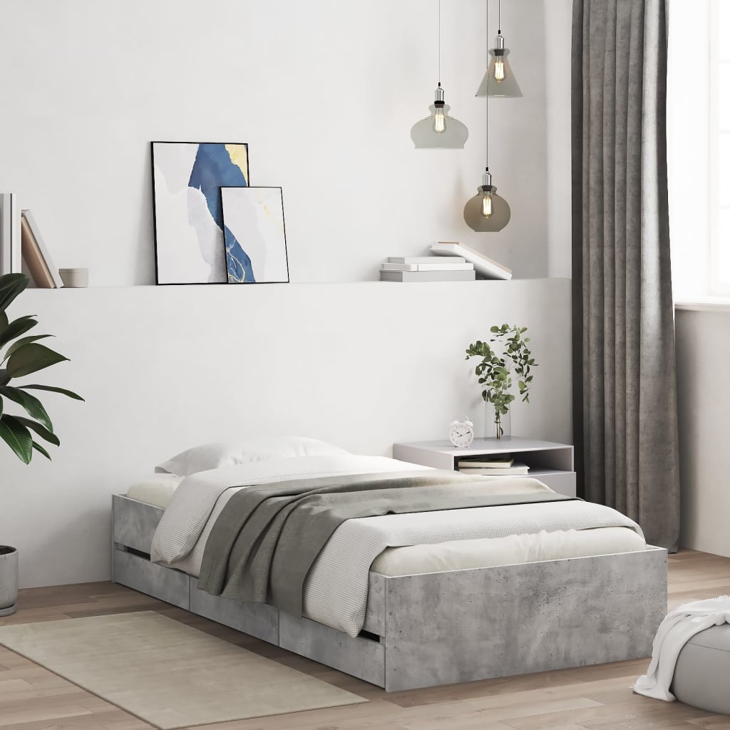 Bedframe met lades bewerkt hout betongrijs 90x200 cm is nu te koop bij PeponiXL, paradijselijk wonen!